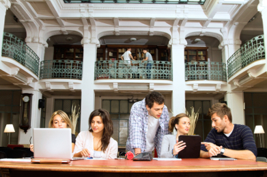 Students in atrium